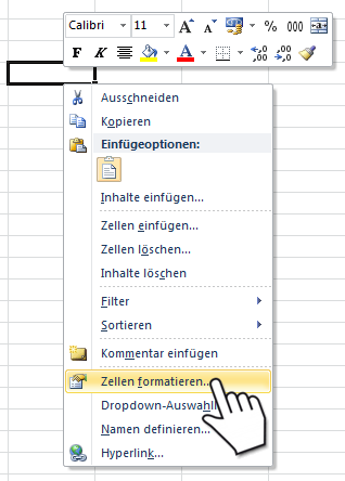 Excel Benutzerdefiniertes Zahlenformat - Menü