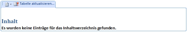 Word Inhaltsverzeichnis erstellen - Es wurden keine Einträge gefunden