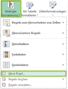 Bedingte Formatierung – Neue Regel Excel Bedingte Formatierung - Regel