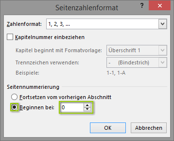 Word-Seitenzahlen ab Seite 2 mit 1 - Beginnen mit 0