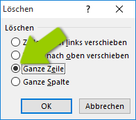 Excel - ganze Zeile löschen Excel - ganze Zeile löschen