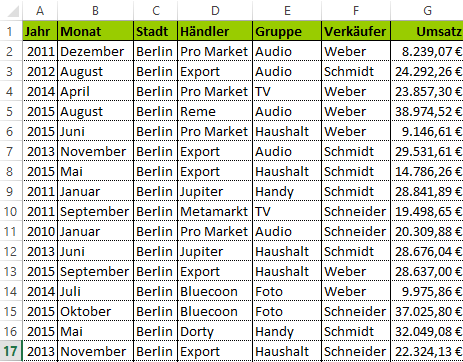 Excel - Leere Zeilen löschen - Nachher