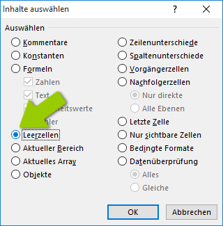 Excel - leere Zellen auswählen