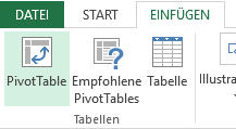 Menü - Einfügen - PivotTable Menü - Einfügen - PivotTable