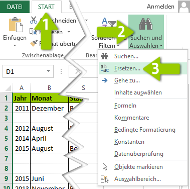 Excel - Leerzeichen entfernen - Suchen & Ersetzen