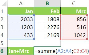 Excel-Summe-Bereiche-Funktion Excel Summe - 2 Bereiche