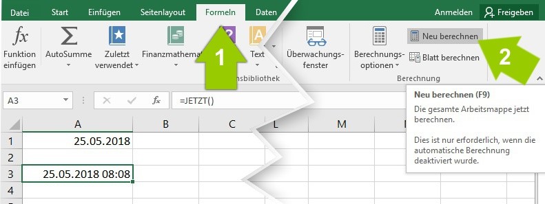 Excel - Funktion aktualisieren